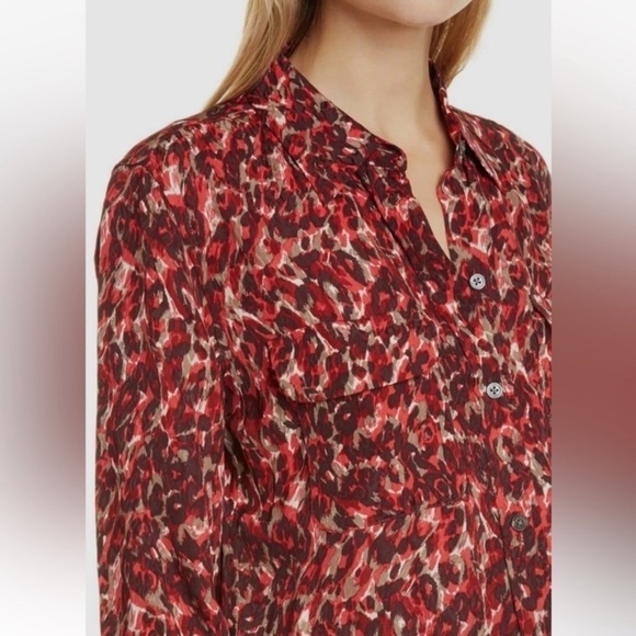 Equipment Slim Signature Blouse Merlot Multi size Small button down shirt red - Picture 4 of 16